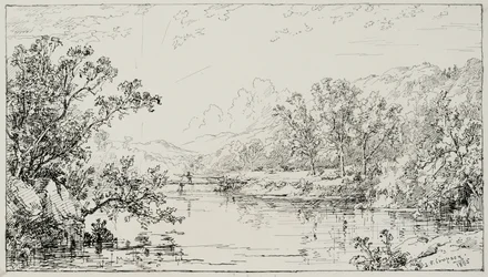 Outubro no vale de Ramapo, 1885 (caneta e tinta preta com acréscimos de grafite no creme de Bristol)
